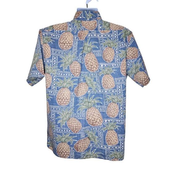 Vintage 90s Reyn Spooner Eddy Hawaiian Aloha Shirt Mens Size M Blue Pineapple - Picture 2 of 4